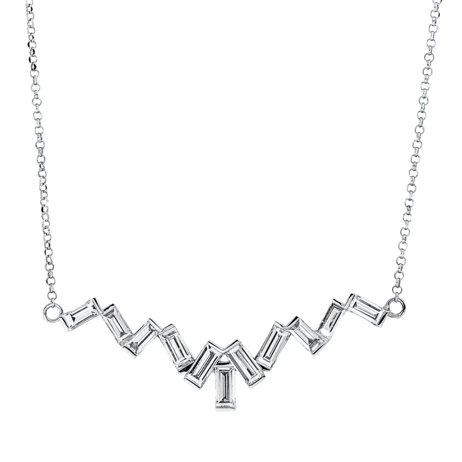 Collier aus 750 Weißgold 11 Diamanten Baguette-Schliff 0,93ct TW-SI L:43,2cm