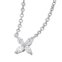 Collier aus 750 Weißgold 4 Diamanten Navette-Schliff 0,21ct TW-VSI/SI L:45cm