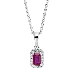 Collier aus 750 Weißgold Rubin 0,32ct rot 18 Brillanten 0,07ct TW-SI L:45,7cm