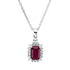 Collier aus 750 Weißgold Rubin 0,64ct rot 18 Diamanten 0,11ct TW-SI L:45cm