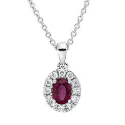 Collier aus 750 Weißgold Rubin 0,27ct rot 12 Brillanten 0,09ct TW-VSI L:45cm