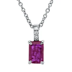 Collier aus 750 Weißgold Rubin 0,71ct rot 3 Brillanten 0,02ct TW-SI L:45cm