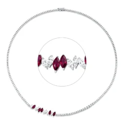 Collier aus 750 Weißgold 5 Rubine 1,21ct rot 86 Diamanten 3,19ct F-VSI L:43,2cm
