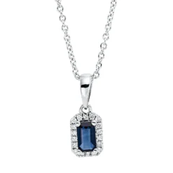 Collier aus 750 Weißgold Saphir 0,3ct blau 18 Brillanten 0,07ct TW-SI L:45,7cm