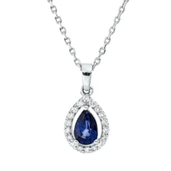 Collier aus 750 Weißgold Saphir 0,49ct blau 18 Brillanten 0,13ct F-SI L:45,7cm