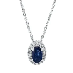 Collier aus 750 Weißgold Saphir 0,34ct blau 16 Brillanten 0,06ct TW-SI L:45cm