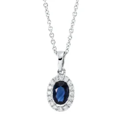 Collier aus 750 Weißgold Saphir 0,57ct blau 16 Brillanten 0,07ct TW-SI L:45,7cm