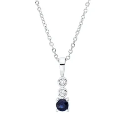 Collier aus 750 Weißgold Saphir 0,13ct blau 2 Brillanten 0,03ct TW-SI L:45cm