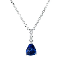 Collier aus 750 Weißgold Saphir 0,71ct blau 3 Brillanten 0,05ct TW-SI L:43,2cm
