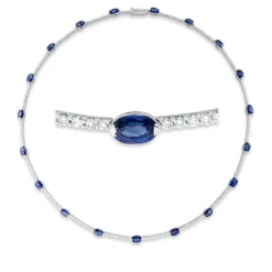 Collier aus 750 Weißgold 19 Saphire 10,67ct blau 170 Brillanten 3,09ct TW-VSI/SI