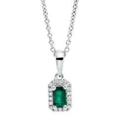 Collier aus 750 Weißgold Smaragd 0,29ct grün 18 Brillanten 0,07ct TW-SI L:45cm