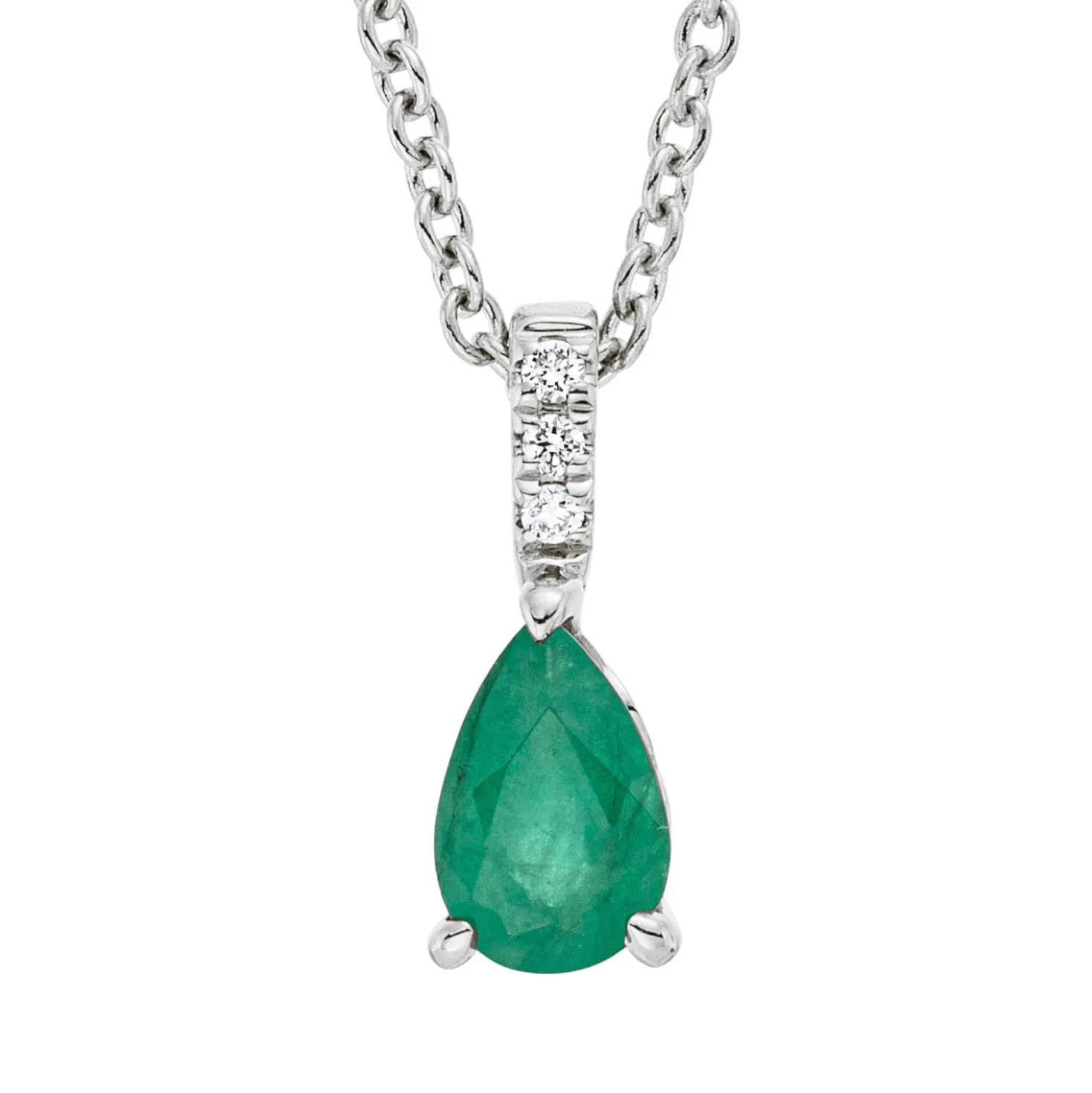 Collier aus 750 Weißgold Smaragd 0,37ct grün 3 Brillanten 0,02ct TW-SI L:45cm