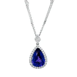 Collier aus 750 Weißgold Tansanit 5,84ct blau 35 Brillanten 0,63ct TW-SI L:45,7cm