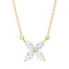 Collier Blume aus 750 Gelbgold 4 Diamanten Navette-Schliff 0,37ct TW-SI L:45cm