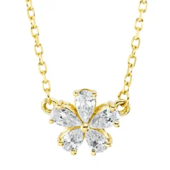 Collier Blume aus 750 Gelbgold 5 Diamanten Tropfen-Schliff 0,3ct TW-VSI L:45,7cm