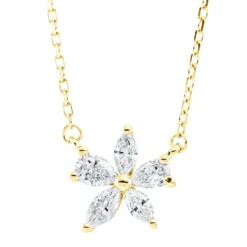 Collier Blume aus 750 Gold Gelbgold 5 Diamanten 0,34ct TW-VSI L:45,7cm