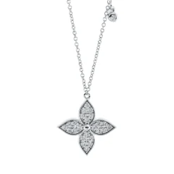 Collier Blume aus 750 Gold Weißgold 25 Diamanten 0,25ct TW-SI L:45cm