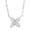 Collier Blume aus 750 Weißgold 4 Diamanten Navette-Schliff 0,2ct TW-SI L:45cm