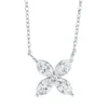 Collier Blume aus 750 Weißgold 4 Diamanten Navette-Schliff 0,64ct TW-SI L:45cm