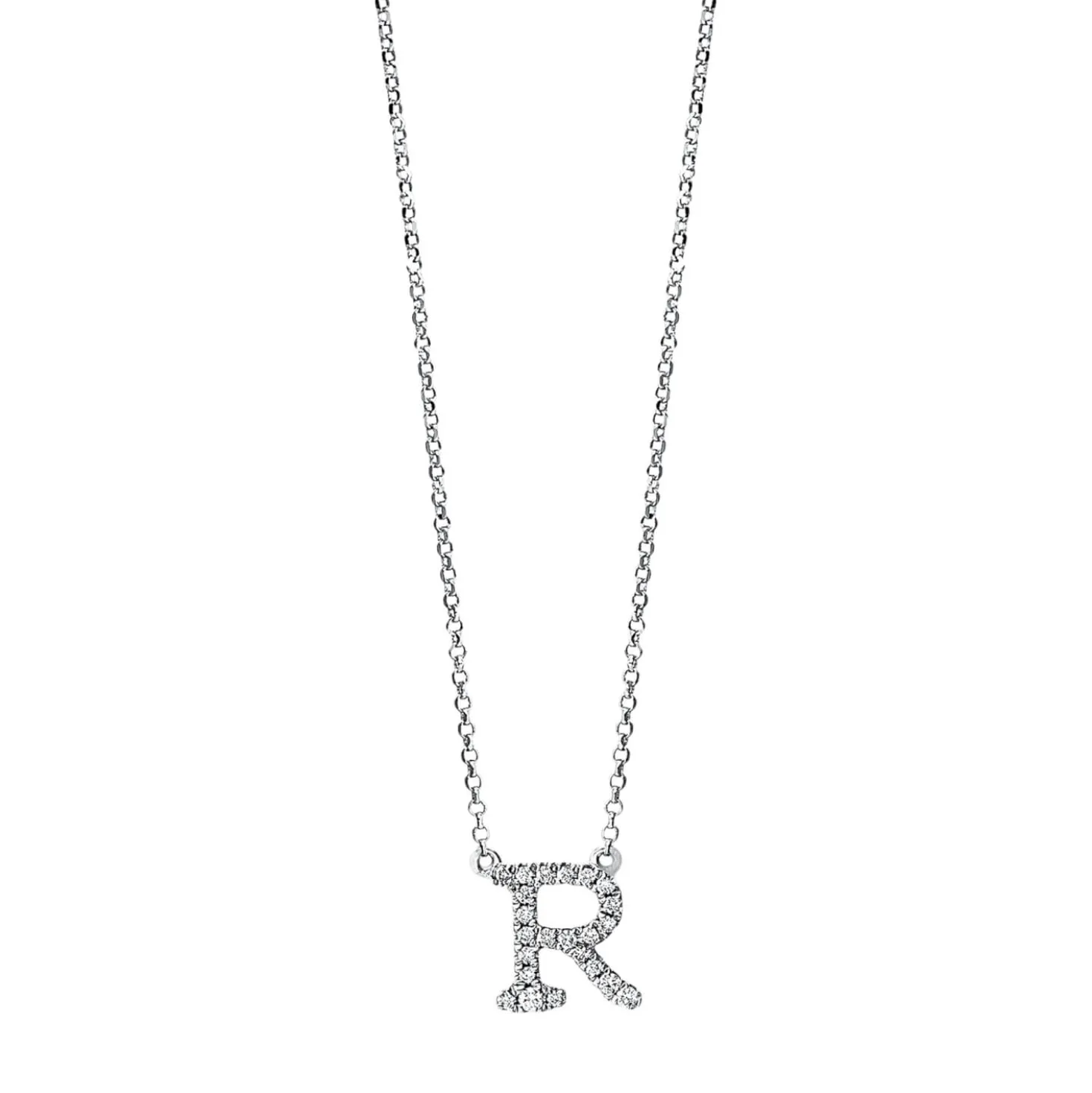 Collier Buchstabe R aus 750 Weißgold 23 Brillanten 0,1ct TW-SI L:43,2cm