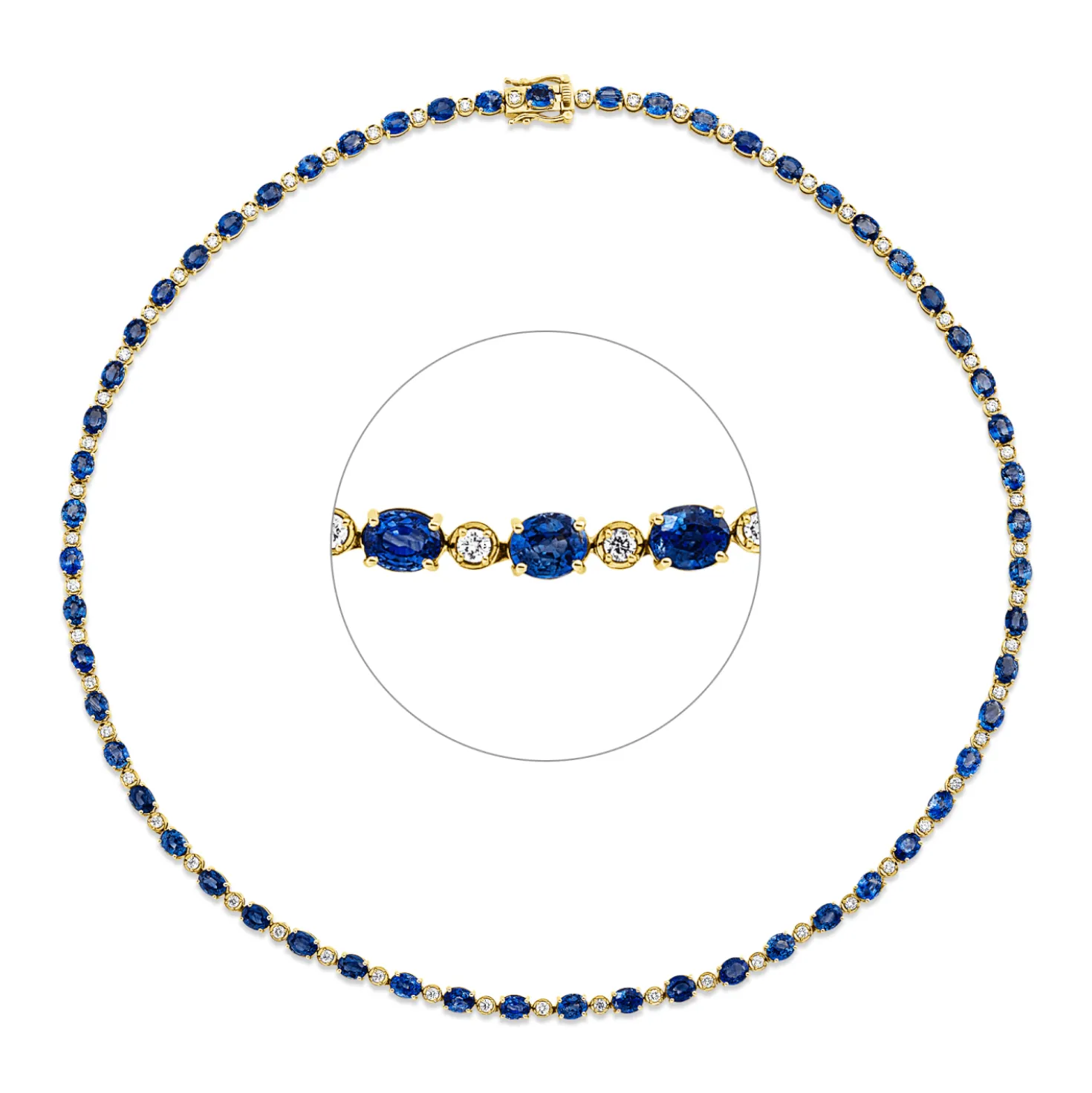 Collier 750 Gelbgold 57 Saphire 16,49ct blau 57 Brillanten 1,16ct F-VSI/SI L:40,6cm