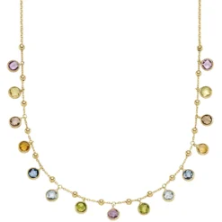 Collier 585 Gold Gelbgold mit Blautopas Amethyst Peridot Citrin Rauchquarz 45cm