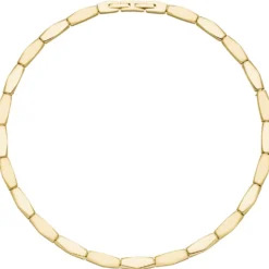 Collier Halskette aus Edelstahl gold-farben beschichtet flach teilmattiert 46cm