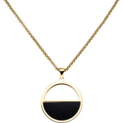 Collier Halskette mit Anhänger Kreis Edelstahl gelbgoldfarben beschichtet 45,5cm