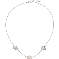 Collier Halskette mit drei Anhänger Blumen Muster, 925 Silber vergoldet, 42cm