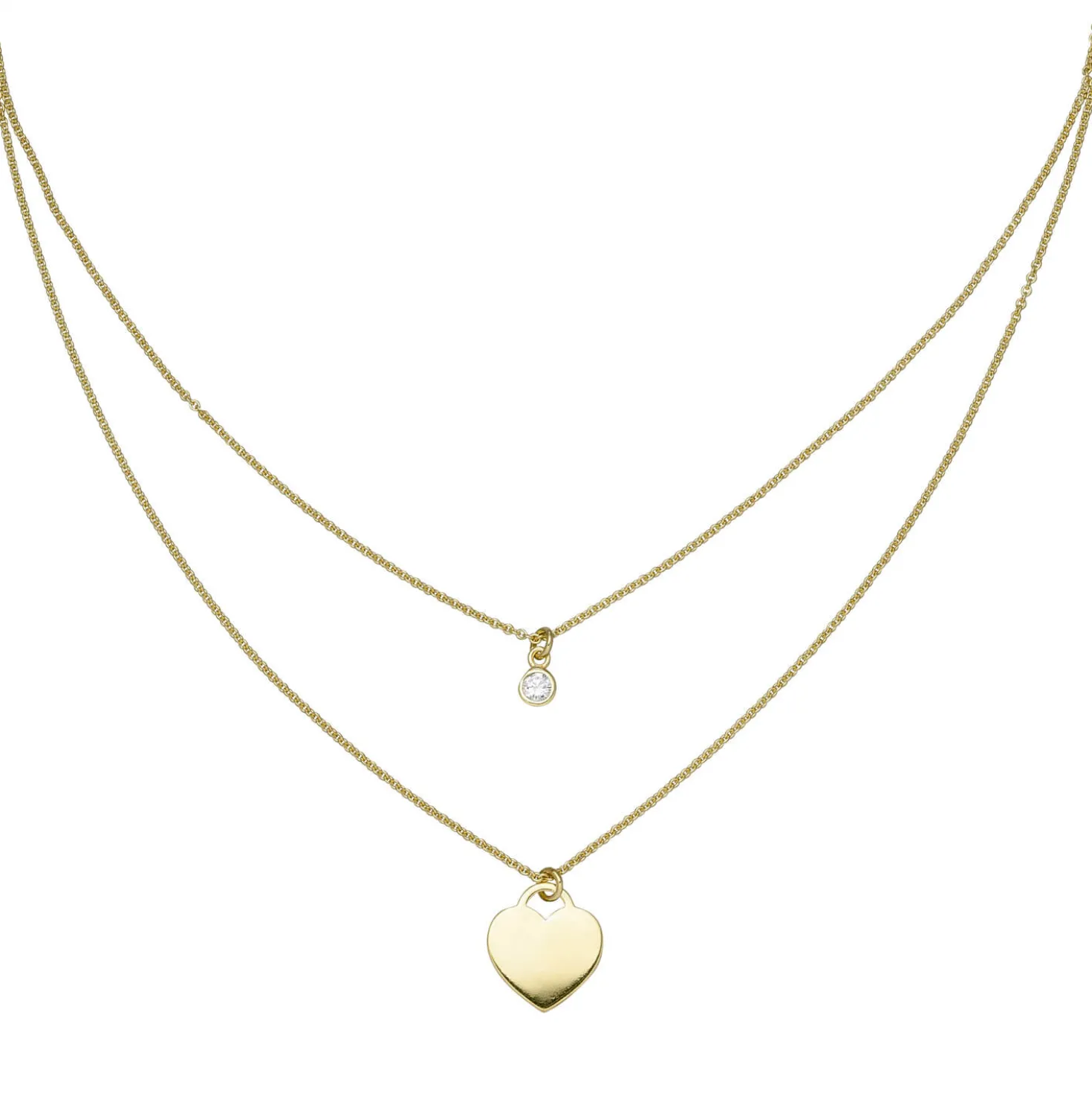 Collier Halskette mit Herz & Zirkonia Anhänger 925 Silber vergoldet 39-44cm