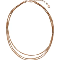 Collier Halskette 925 Silber rotvergoldet mattiert 3-reihig 42-47cm Silberkette