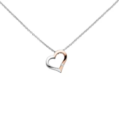 Collier Herz für Damen mit Diamant 0.015Ct W/SI 585 Gold rot weiß Halsschmuck