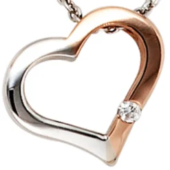 Collier Herz für Damen mit Diamant 0.015Ct W/SI 585 Gold rot weiß Halsschmuck