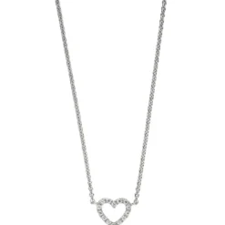 Collier Kette Halskette mit Anhänger, Herz mit Zirkonia weiß, 925 Silber 42cm