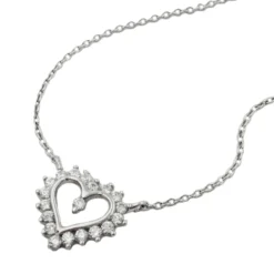 Collier Kette Halskette mit Herz rhodiniert glänzend, Silber 925, 43cm
