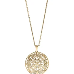 Collier Kette mit Anhänger, antik Ornament, rund, Edelstahl in Goldfarbe, 46cm