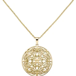 Collier Kette mit Anhänger, antik Ornament, rund, Edelstahl in Goldfarbe, 46cm