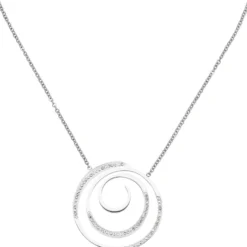 Collier Kette mit Anhänger aus Edelstahl Spirale mit 74 Kristallen 42-46cm