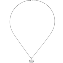 Collier Kette mit Anhänger Herz Herzanhänger, weiße Kristalle, Edelstahl, 45cm