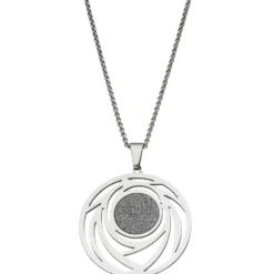 Collier Kette mit Anhänger rund mit Muster Glitzer Glitzereffekt Edelstahl, 80cm