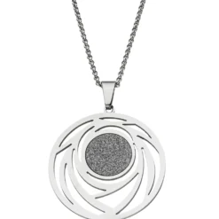 Collier Kette mit Anhänger rund mit Muster Glitzer Glitzereffekt Edelstahl, 80cm