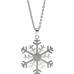 Collier Kette mit Anhänger Schneeflocke mit Glitzern, Edelstahl bicolor, 42cm