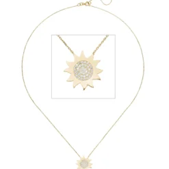 Collier Kette mit Anhänger Sonne aus 333 Gold Gelbgold mit 37 Zirkonia 42-45cm