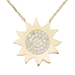 Collier Kette mit Anhänger Sonne aus 333 Gold Gelbgold mit 37 Zirkonia 42-45cm