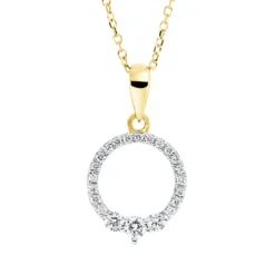 Collier Kreis aus 750 Gelbgold 22 Diamanten 0,21ct TW-SI L:45cm Fassung rhodiniert