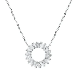 Collier Kreis aus 750 Weißgold 18 Diamanten Trapez-Schliff 0,47ct TW-SI L:45cm