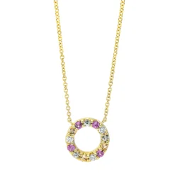 Collier Kreis 750 Gelbgold 10 Saphire 0,26ct mehrfarbig 3 Brillanten 0,06ct TW-SI