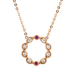 Collier Kreis 750 Rotgold 2 Rubine 0,03ct rot 8 Brillanten 0,08ct TW-SI L:45,7cm