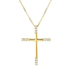 Collier Kreuz aus 750 Gelbgold 12 Brillanten 0,22ct TW-VSI/SI L:40,6cm