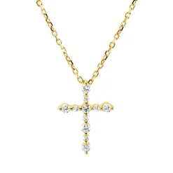 Collier Kreuz aus 750 Gelbgold 11 Brillanten 0,17ct TW-VSI/SI L:40,6cm